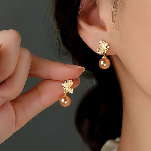 Sterling Silver Butterfly Pearl Earrings - elegant Butterfly Pearl Earrings