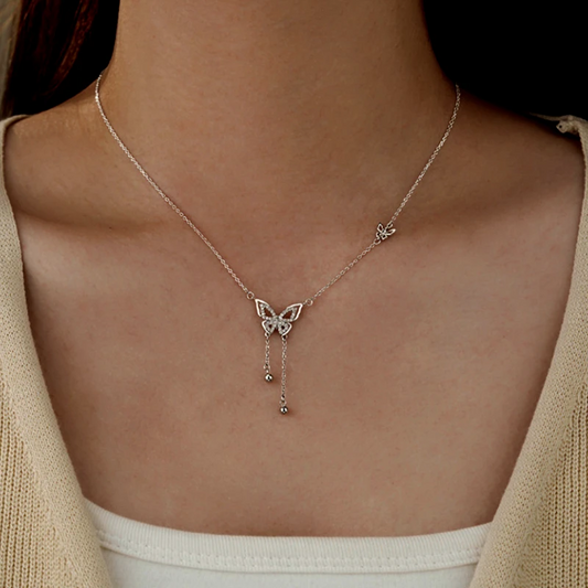 Sterling Silver Butterfly Tassel Necklace - beautiful Butterfly Tassel Necklace