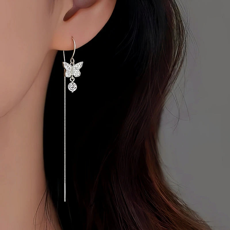 Sterling Silver Butterfly Threader Earrings - elegant Butterfly Threader Earrings