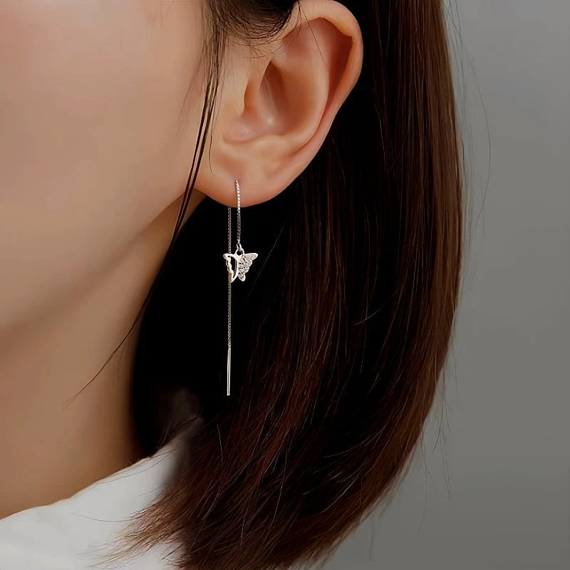 Sterling Silver Butterfly Threader Earrings - elegant Butterfly Threader Earrings