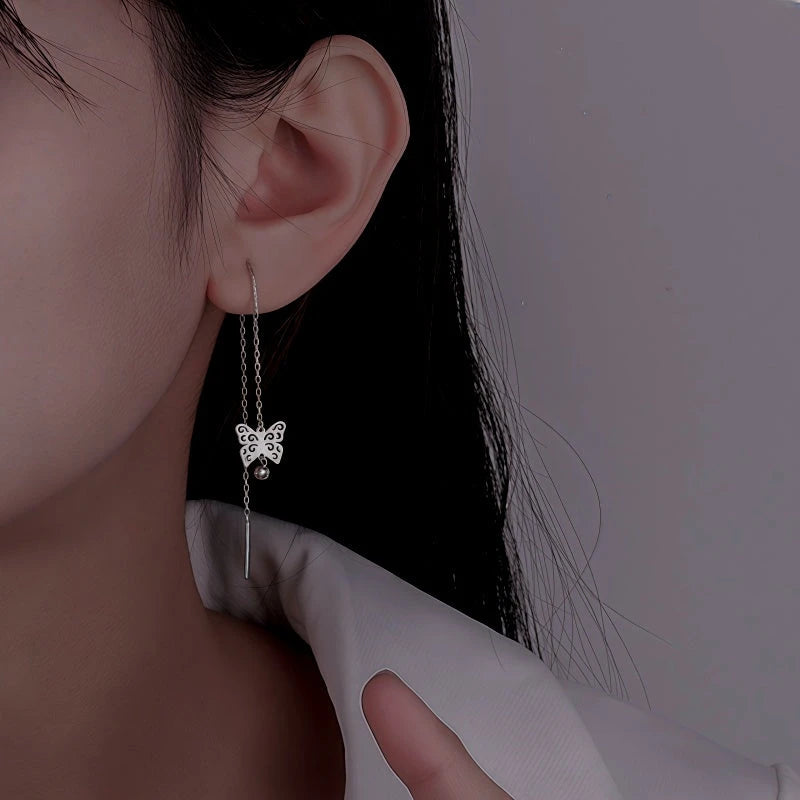 Sterling Silver Butterfly Threader Earrings - elegant Butterfly Threader Earrings