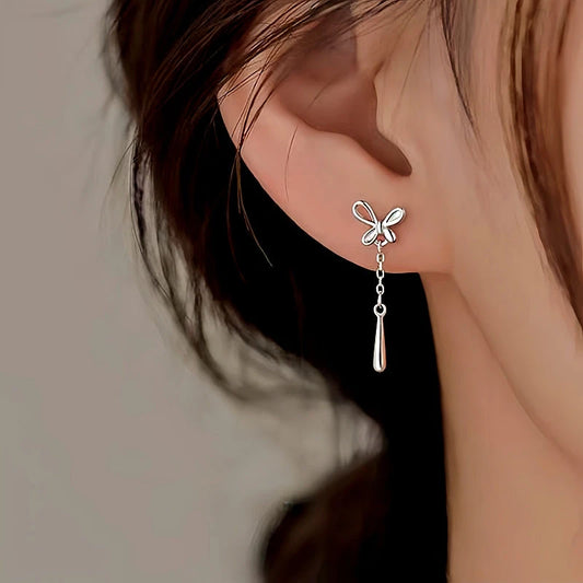 Sterling Silver Butterfly Water Drop Tassel Earrings - elegant Water Drop Tassel