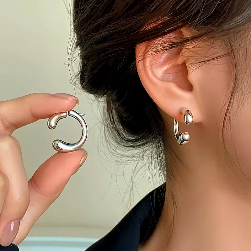 Sterling Silver C-Shaped Earrings - elegant C-Shaped Threader Earrings