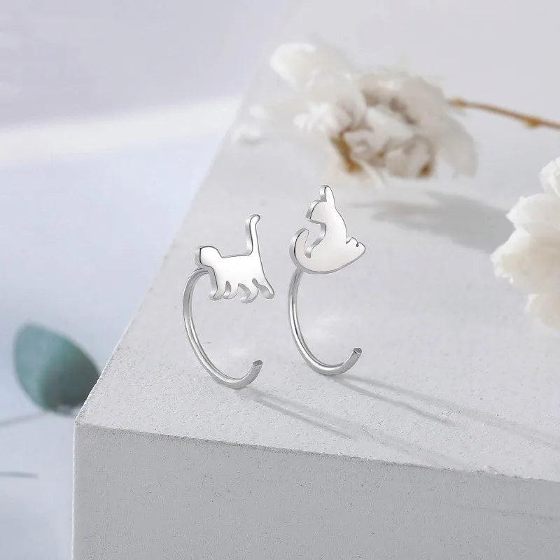 Angled view of the Sterling Silver Cat Ear Hook Earrings