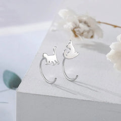 Angled view of the Sterling Silver Cat Ear Hook Earrings