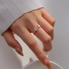 Sterling Silver Cat's Eye Diamond Butterfly Sunflower Rings worn on the hand to show its beautiful fit and design