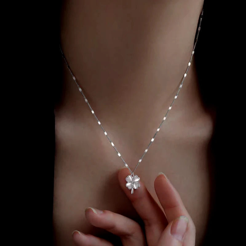 Sterling Silver Cat's Eye Stone Flower Necklace worn to showcase its length and pendant detail