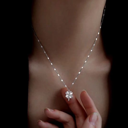 Sterling Silver Cat's Eye Stone Flower Necklace worn to showcase its length and pendant detail