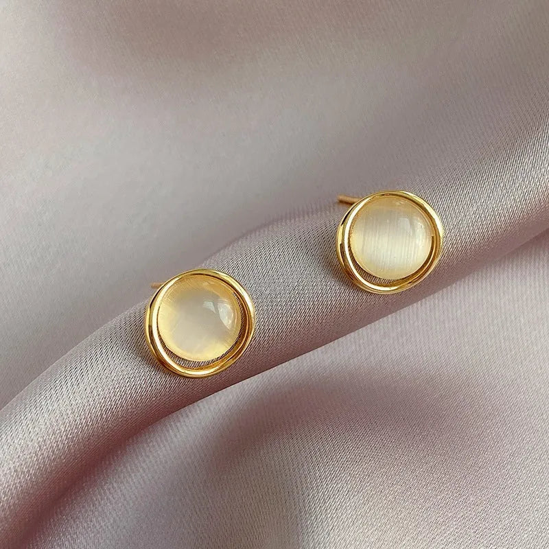 Close-up detail of the sparkling zircons and plating on the Cat's Eye Studs