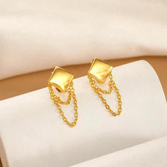 Angled view of the Sterling Silver Chain Tassel Earrings