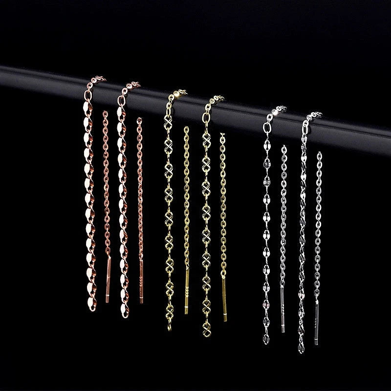 Sterling Silver Chain Thrreader Earrings - elegant Chain Threader Earrings
