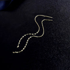 Angled view of the Sterling Silver Chain Thrreader Earrings