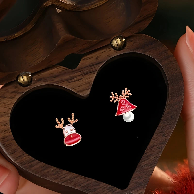 Close-up detail of the sparkling zircons and plating on the Christmas Deer Earrings