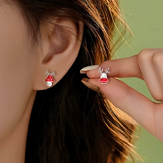 Sterling Silver Christmas Deer Bell Earrings - elegant Christmas Deer Earrings