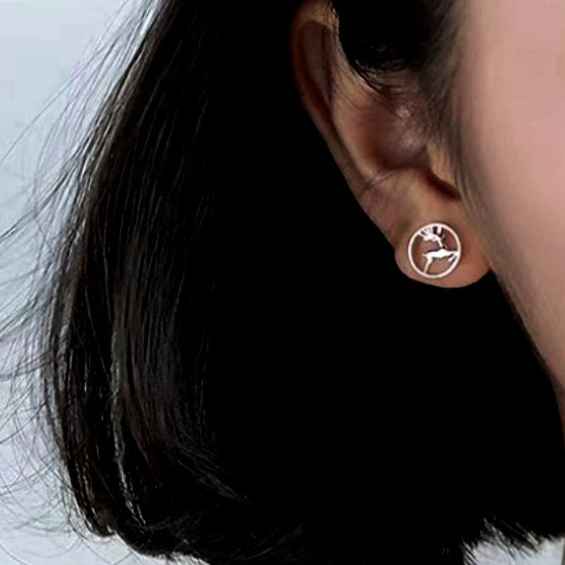 Sterling Silver Christmas Deer Stud Earrings - elegant Deer Stud Earrings