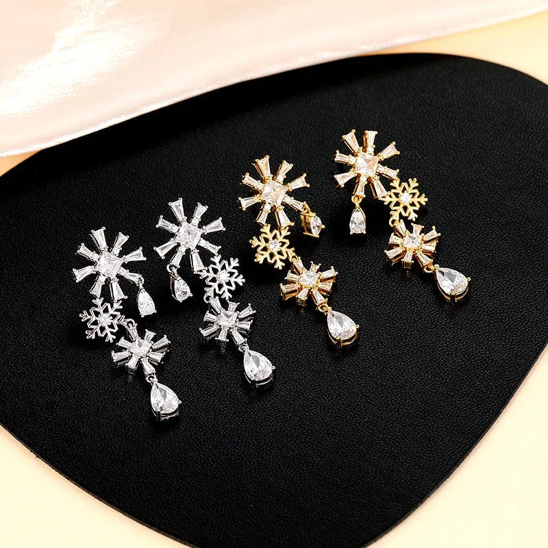 Close-up detail of the sparkling zircons and plating on the Diamond Snowflake Earrings