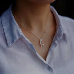 Detailed view of the Sterling Silver Christmas Elk Pendant Necklace chain and pendant