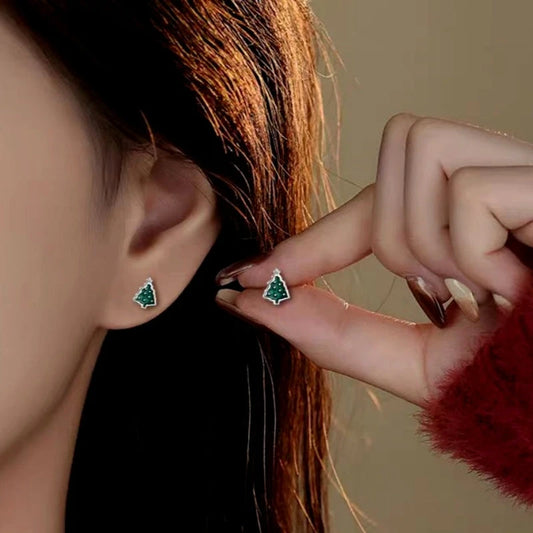 Sterling Silver Christmas Tree Stud Earrings - elegant Christmas Tree Studs