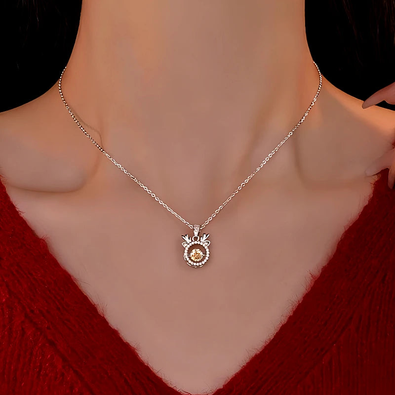 Sterling Silver Christmas Zodiac Dragon Diamond Necklace - beautiful Dragon Diamond Necklace