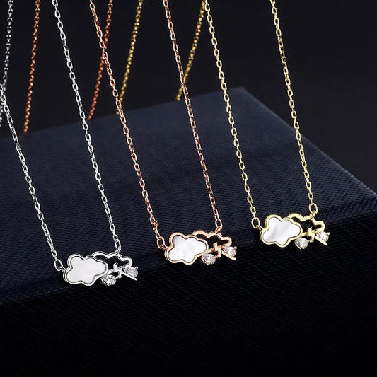 Sterling Silver Cloud Rain Drop Necklace worn to showcase its length and pendant detail