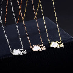 Sterling Silver Cloud Rain Drop Necklace worn to showcase its length and pendant detail