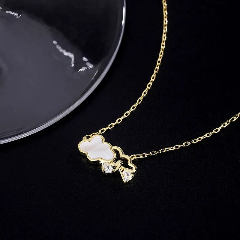 Detailed view of the Sterling Silver Cloud Rain Drop Necklace chain and pendant