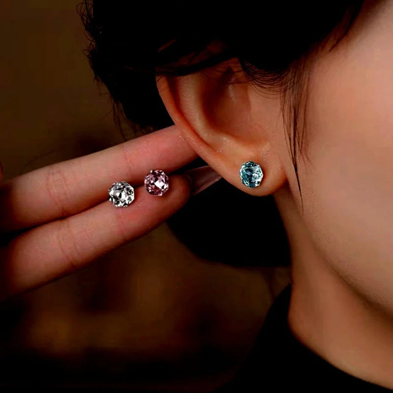 Sterling Silver Colorful Diamond Stud Earrings - elegant Diamond Studs