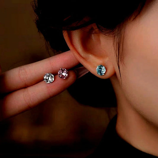 Sterling Silver Colorful Diamond Stud Earrings - elegant Diamond Studs