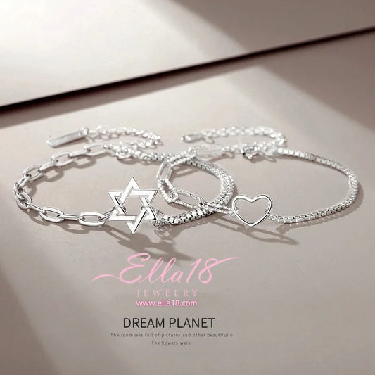 Sterling Silver Couple Star And Heart Bracelets - chic Couple Bracelets