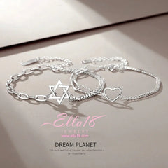 Sterling Silver Couple Star And Heart Bracelets - chic Couple Bracelets