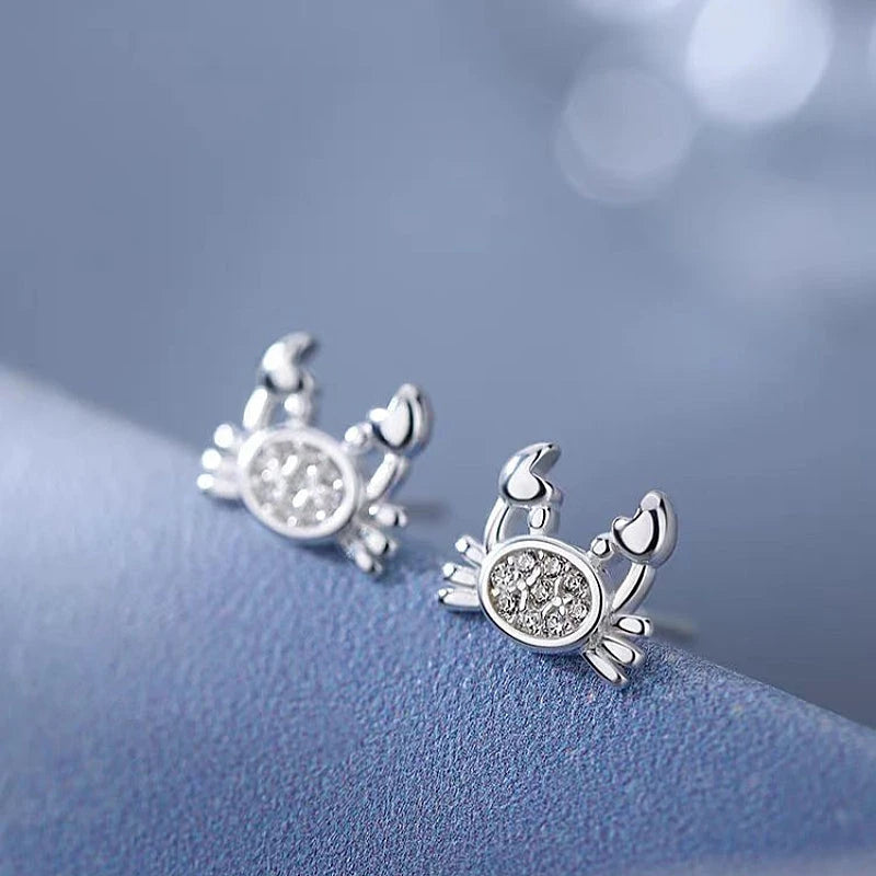 Angled view of the Sterling Silver Crab Stud Earrings