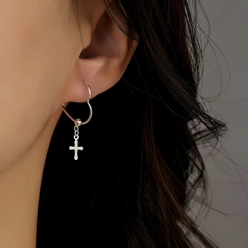 Sterling Silver Cross Heart Earrings - elegant Cross Heart Earrings