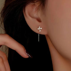 Sterling Silver Cross Tassel Threader Earrings - elegant Cross Threader Earrings