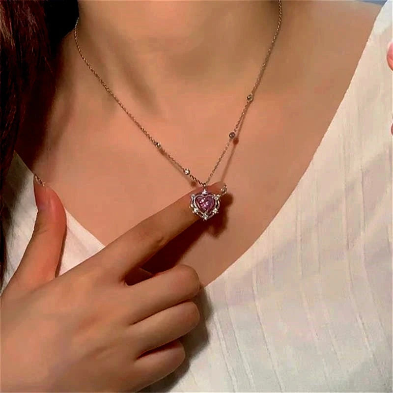 Close-up of the pendant and clasp on the Crystal Heart Necklace