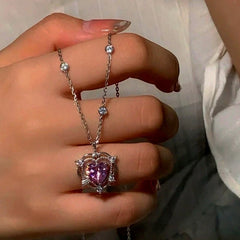 Detailed view of the Sterling Silver Crystal Heart Necklace chain and pendant