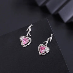 Sterling Silver Crystal Pink Heart Earrings - elegant Pink Heart Earrings