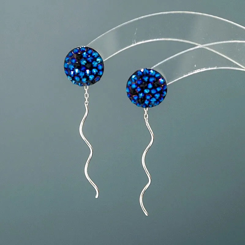 Sterling Silver Crystal Wavy Line Threader Earrings - elegant Wavy Line Threaders