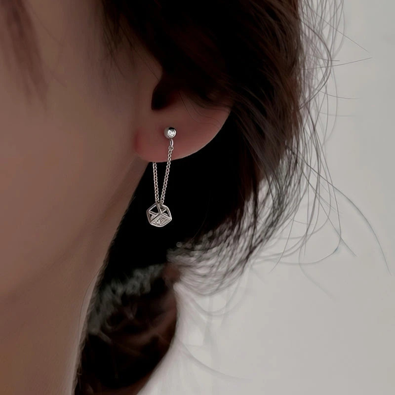 Sterling Silver Cube Diamond Zircon Earrings - elegant Cube Diamond Earrings