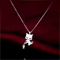 Sterling Silver Cute Kitten And Fish Necklace - beautiful Kitten and Fish Necklace