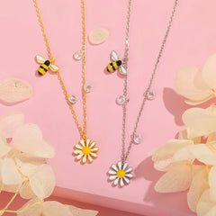 The perfect Sunflower Bee Necklace for layering or wearing as a statement piece