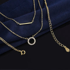 Sterling Silver Diamond-Studded Double-Layer Necklaces worn to showcase its length and pendant detail