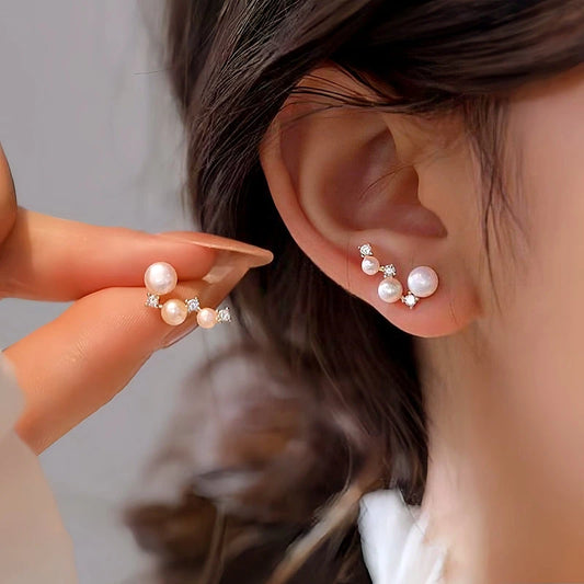 Sterling Silver Diamond And Pearl Stud Earrings - elegant Diamond & Pearl Studs