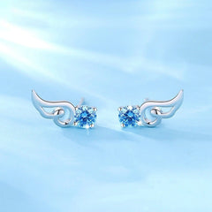 Close-up detail of the sparkling zircons and plating on the Angel Wing Earrings