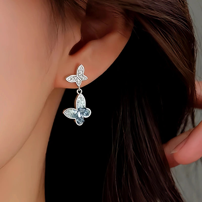 Close-up detail of the sparkling zircons and plating on the Diamond Butterfly Earrings
