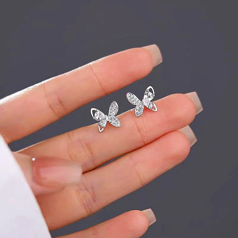 Close-up detail of the sparkling zircons and plating on the Diamond Butterfly Studs