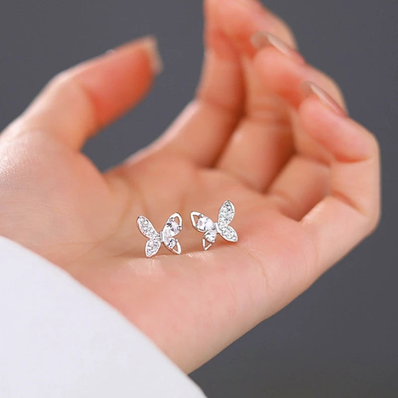 Angled view of the Sterling Silver Diamond Butterfly Studs