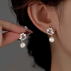 Sterling Silver Diamond Cat's Eye Hoop Pearl Earrings - elegant Hoop Pearl Earrings