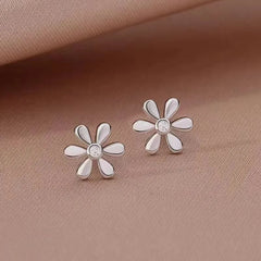 Angled view of the Sterling Silver Diamond Daisy Stud Earrings