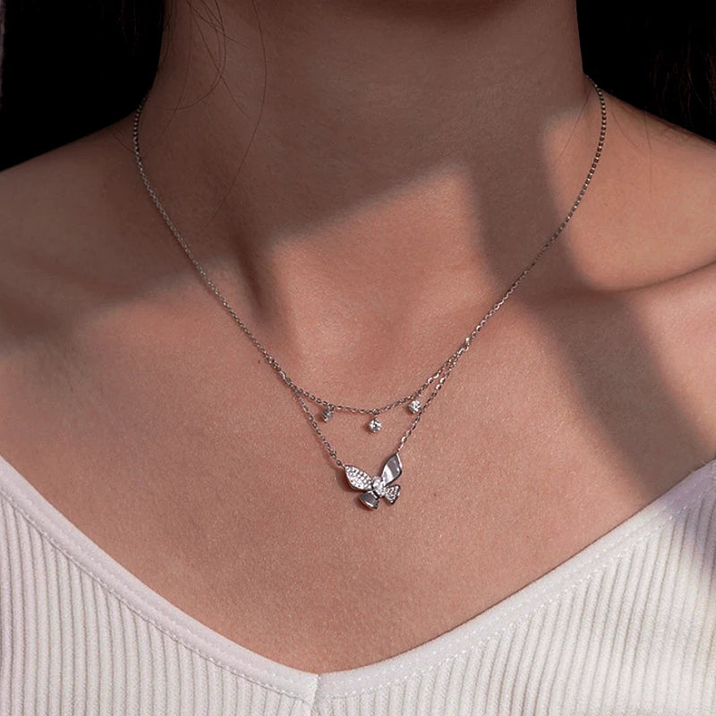 The perfect Double-Layer Butterfly Necklace for layering or wearing as a statement piece