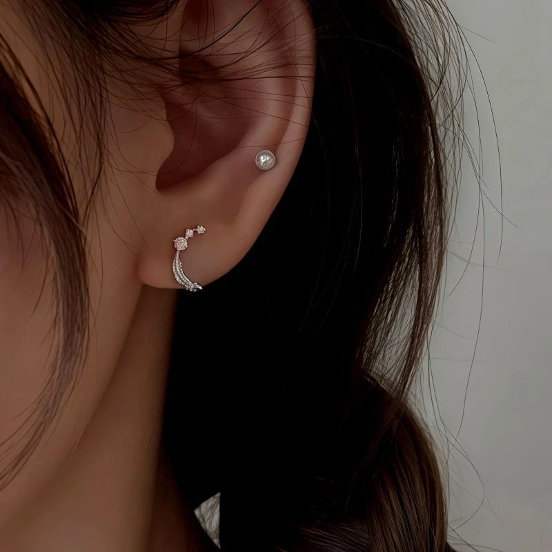 Sterling Silver Diamond Feather Stud Earrings - elegant Feather Stud Earrings